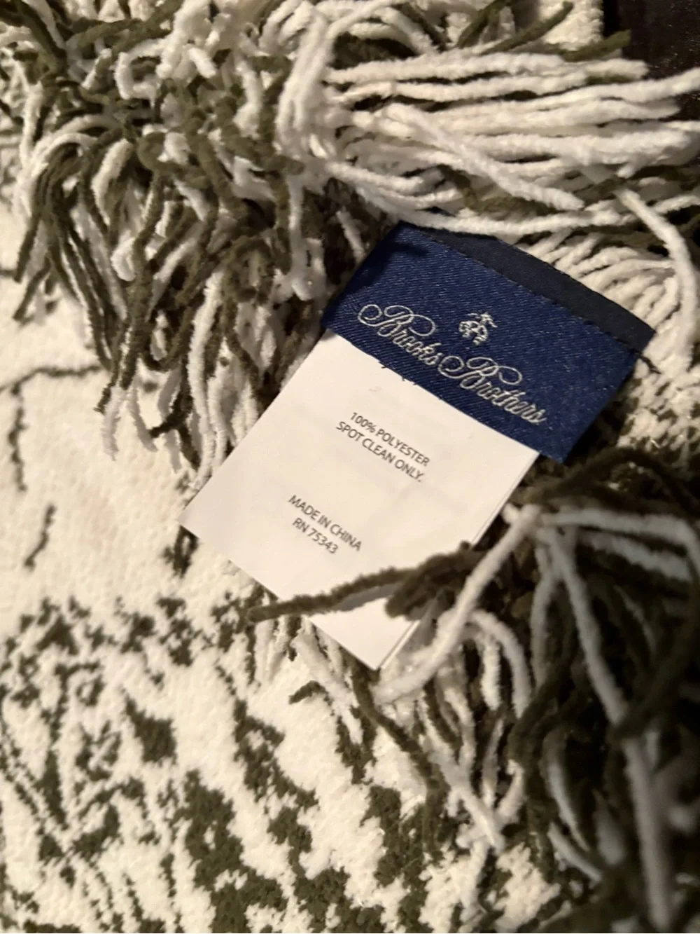 Brooks Brothers Cream and Olive Green Decorative Throw